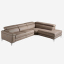 Sofá chaise longue relax derecha piel visón, foto de producto sobre fondo gris de estudio