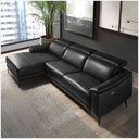 Sofá chaise longue relax izquierda piel negro sobre fondo gris de estudio (2)