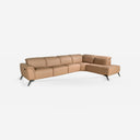 Sofá chaise longue relax modular derecho piel marrón sobre fondo gris de estudio