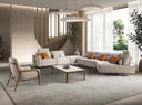 Sofá chaise longue relax modular derecho tela arena en ambiente decorado (3)