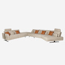 Sofá chaise longue relax modular derecho tela arena, foto de producto (2) sobre fondo gris de estudio