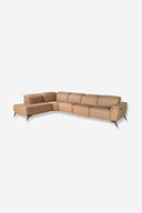 Sofá chaise longue relax modular izquierdo piel marrón sobre fondo gris de estudio