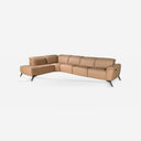 Sofá chaise longue relax modular izquierdo piel marrón sobre fondo gris de estudio