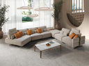 Sofá chaise longue relax modular izquierdo tela arena en ambiente decorado