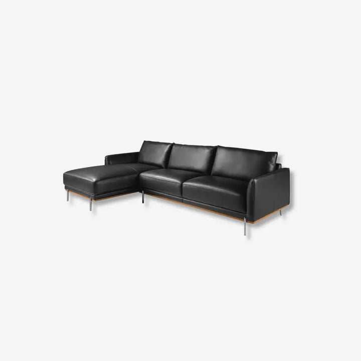 Black leather chaise longue sofa
