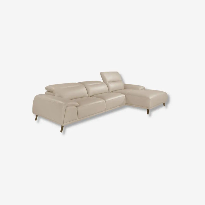 Taupe gray leather chaise longue sofa