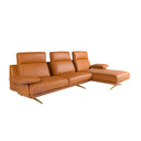 sofá de diseño epañol en piel marron claro reclinable con líneas limpias y elegantes