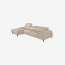 sofá reclinable en piel beige estilo moderno, ideal para salas elegantes y funcionales
