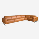 Sofá rinconera relax modular piel marrón, foto de producto sobre fondo gris de estudio