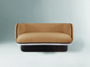 sofa moderno curvo tapizado color mostaza