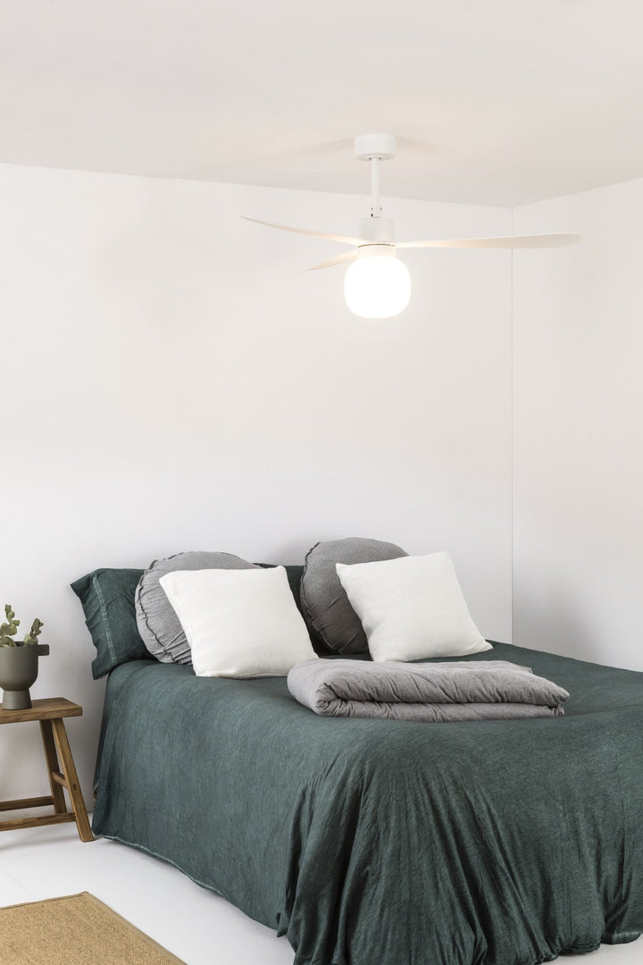 ventilador de techo con luz de acero y cristal ø132 cm 20 w 2700 k 3 palas