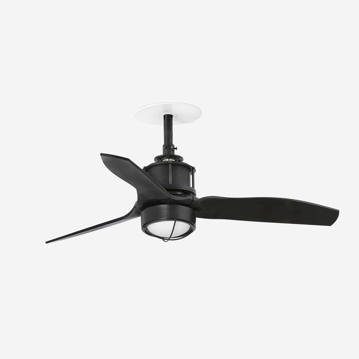 Matte black steel and glass ceiling fan with light Ø81 x 36,4 cm
