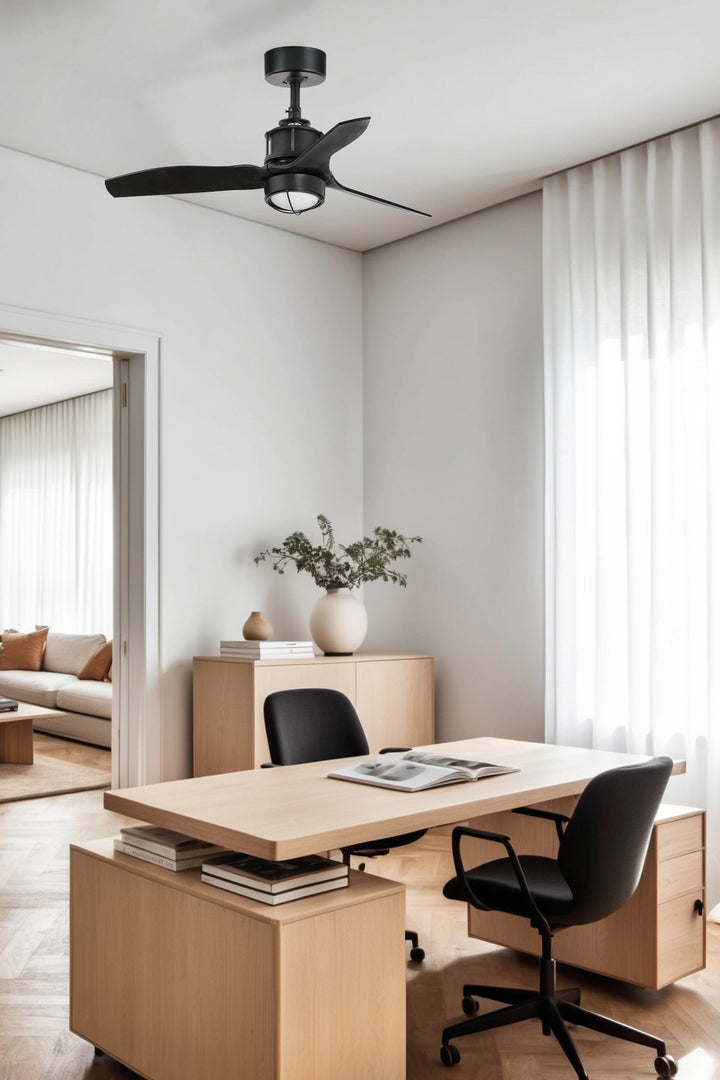 ventilador de techo con luz de acero y cristal negro mate ø81 x 42,4 cm
