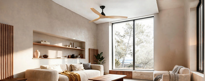 ventilador de techo con luz de acero y metacrilato negro mate ø152 x 26,9 cm, ambiente