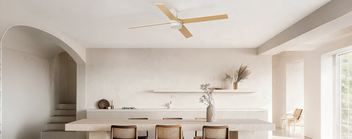 ventilador de techo con luz de aluminio ø132 cm 20 w haz 80° 4 palas corte 150, ambiente