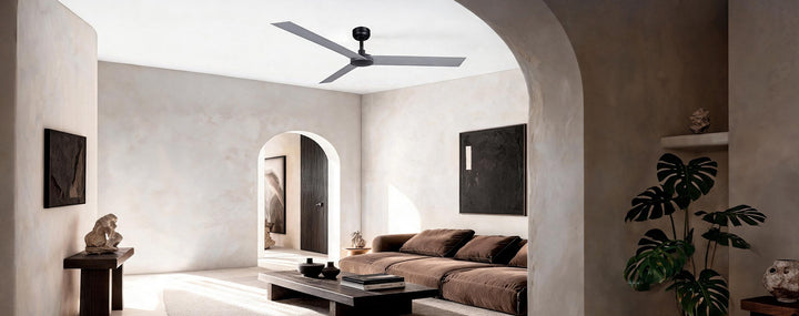 ventilador de techo con luz de aluminio y metacrilato negro mate ø160 x 21,6 cm, ambiente