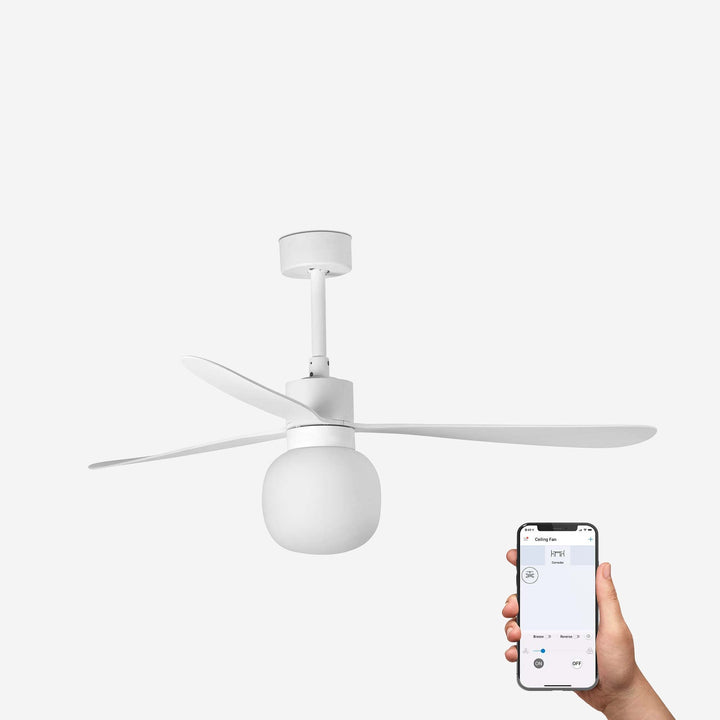 ventilador de techo inteligente con luz de acero y cristal ø132 cm 20 w 2700 k 3 palas, vista 2