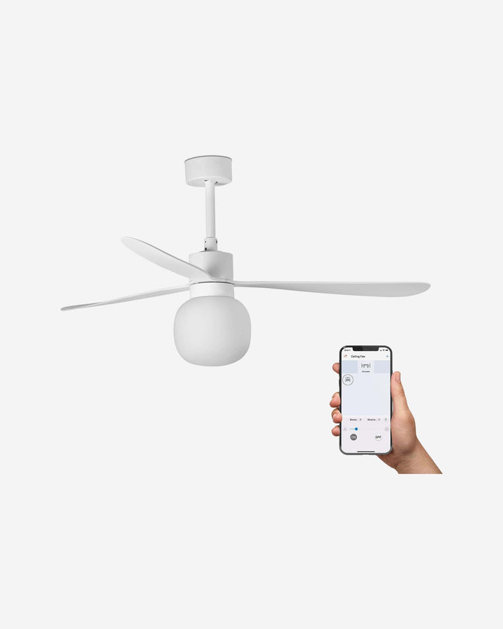 ventilador de techo inteligente con luz de acero y cristal ø132 cm 20 w 2700 k 3 palas, vista 2
