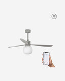ventilador de techo inteligente con luz de acero y cristal ø132 cm 20 w 2700 k 3 palas, vista 3