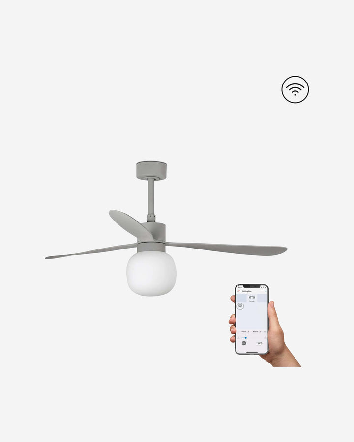 ventilador de techo inteligente con luz de acero y cristal ø132 cm 20 w 2700 k 3 palas, vista 3