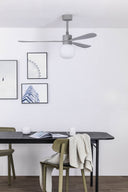ventilador de techo inteligente con luz de acero y cristal ø132 cm 20 w 2700 k 3 palas, ambiente